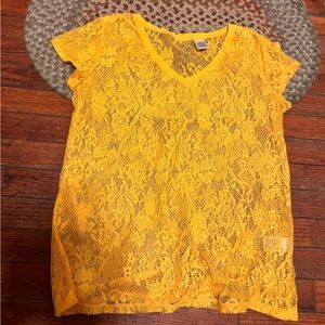 Yellow Lace V-Neck Top